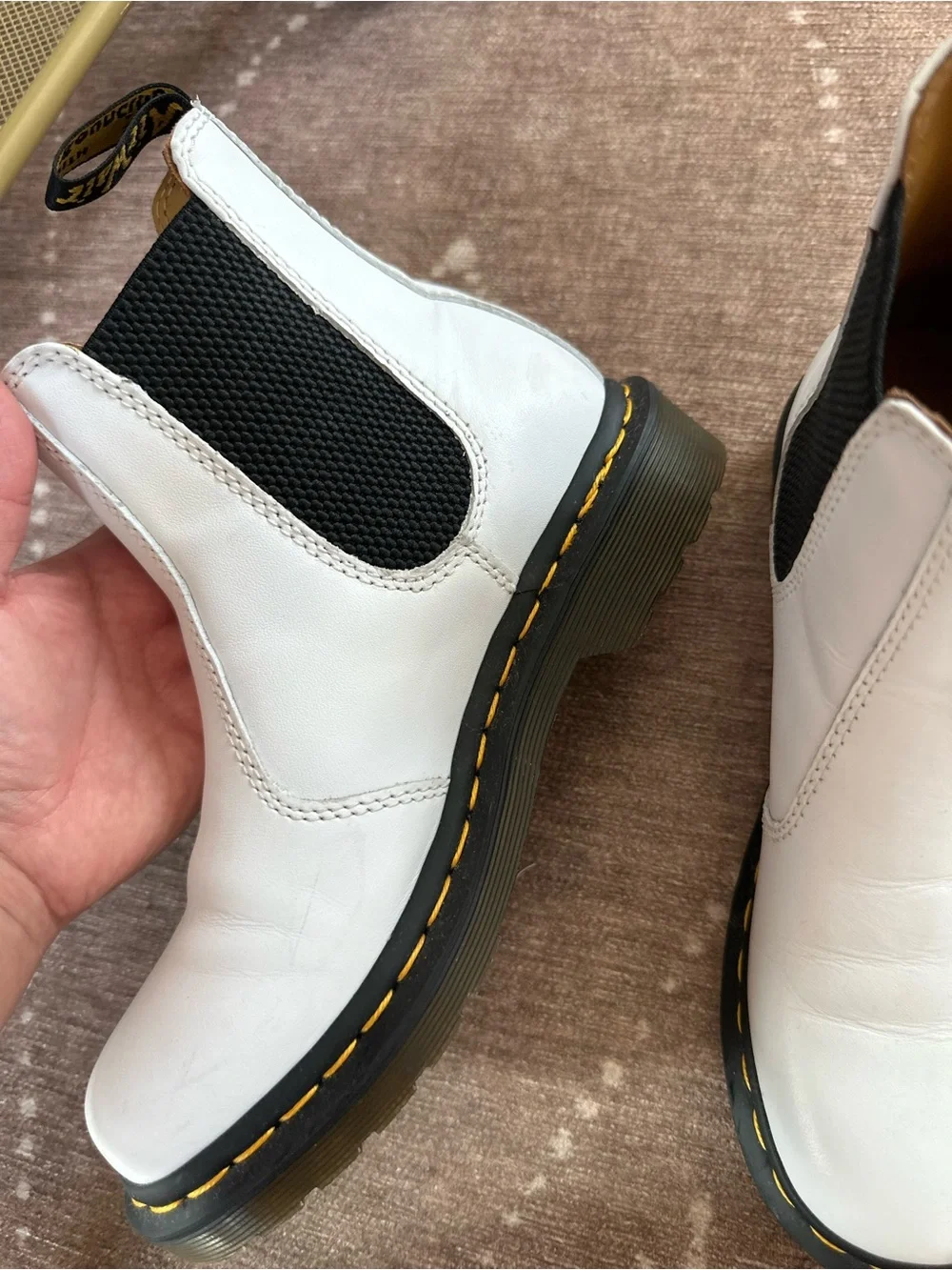 Dr. Martens White Leather Chukka Boots with Black Elastic Panels